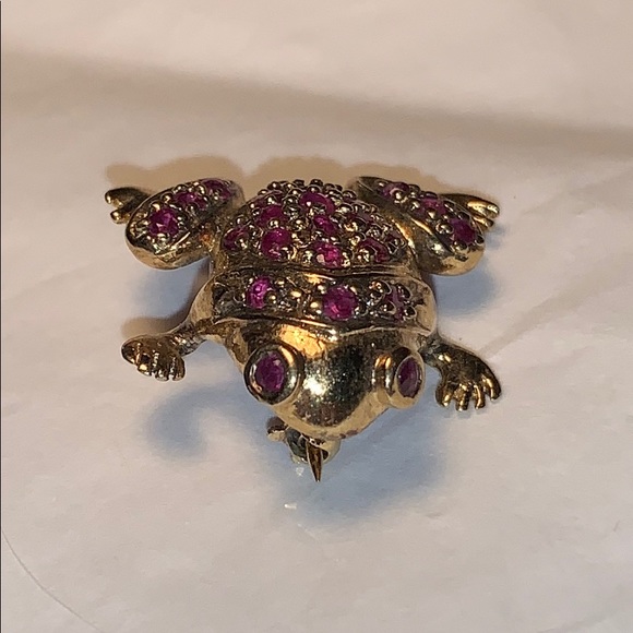 Ruby silver frog brooch beautiful unique rare find - Picture 11 of 11
